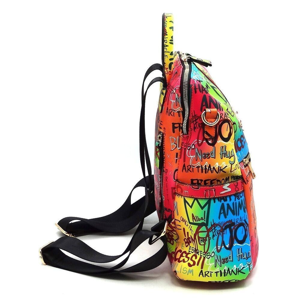 Women Bee Strip Accented Graffiti Fashion Multi Purpose Backpack - Picture 3 of 13